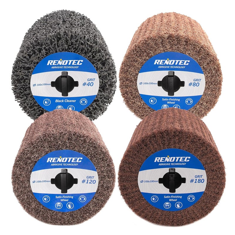 RENOTEC 4" Black Cleaner & Burnishing Wheel Pro Pack, 100x100mm, Grit 40/80/120/180 - Image 1